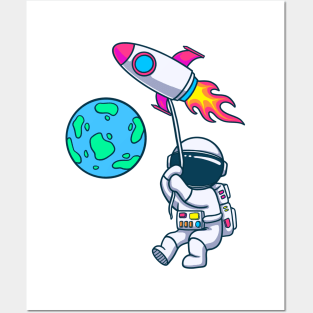 Astronaut On a Rocket Towards Earth Posters and Art